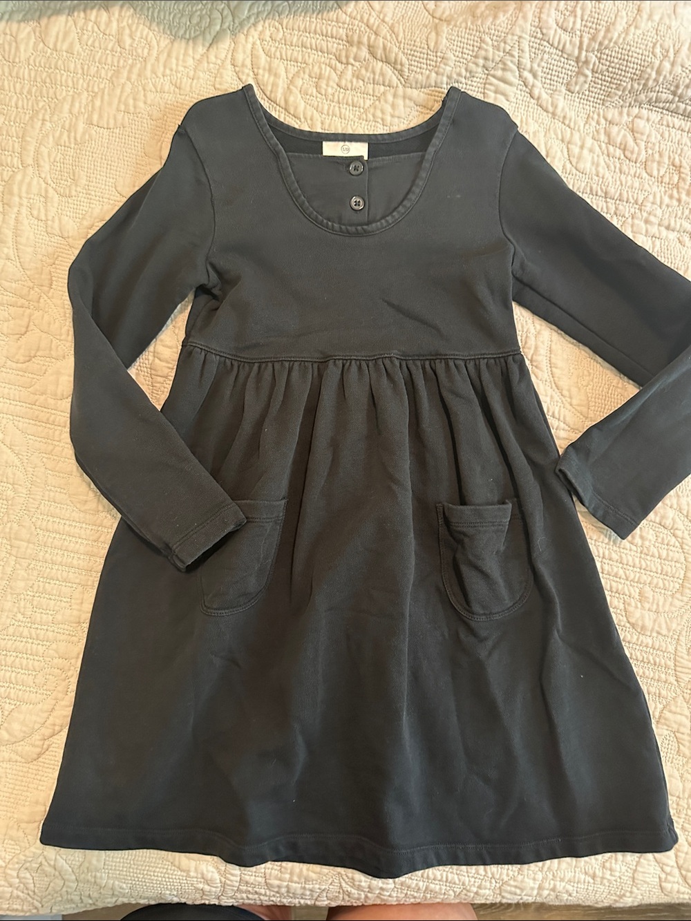 Hanna Anderson Girls' Black Long-Sleeve Pocket Dress size 120/6